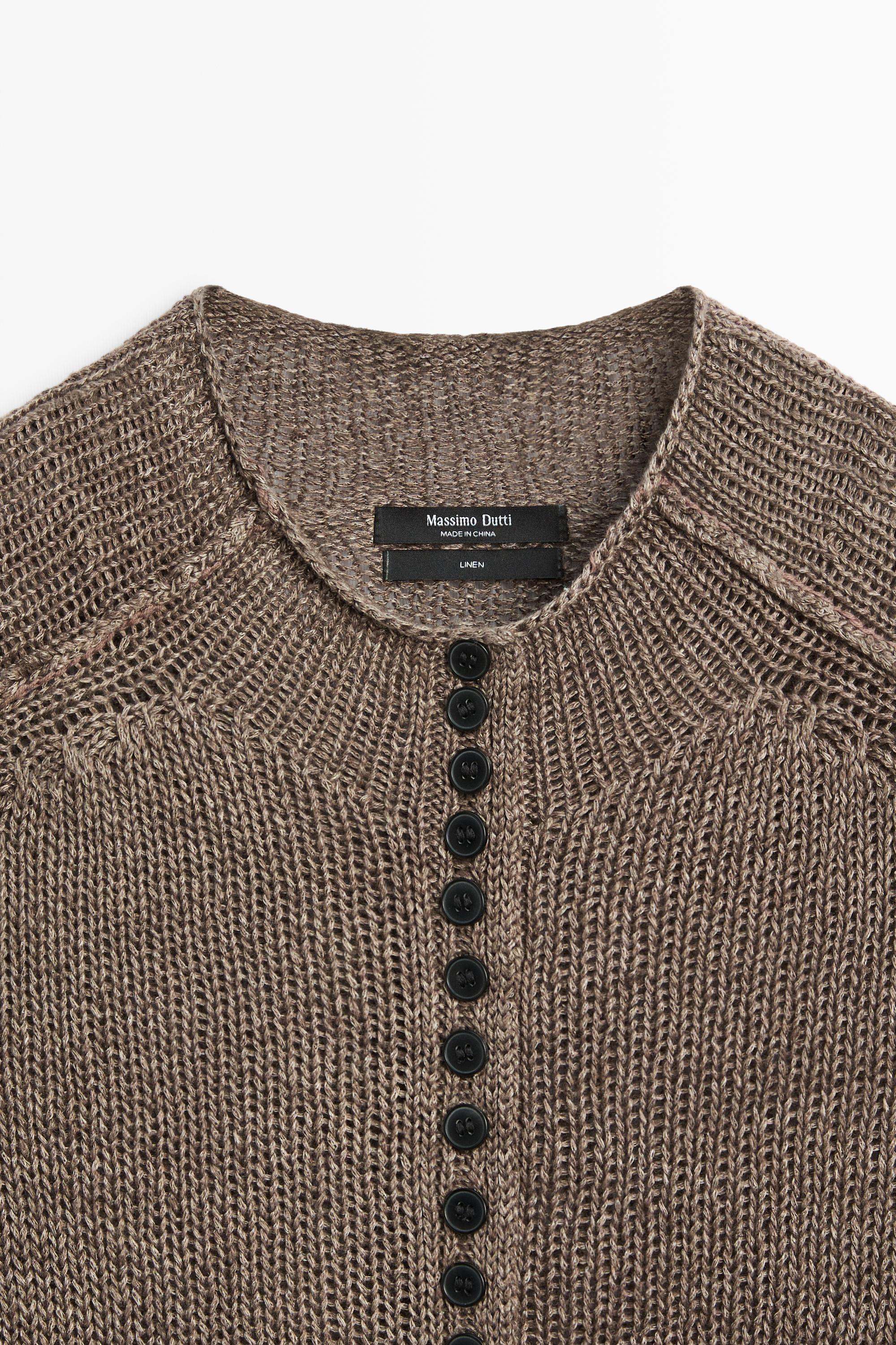 100% linen knit cardigan with buttons